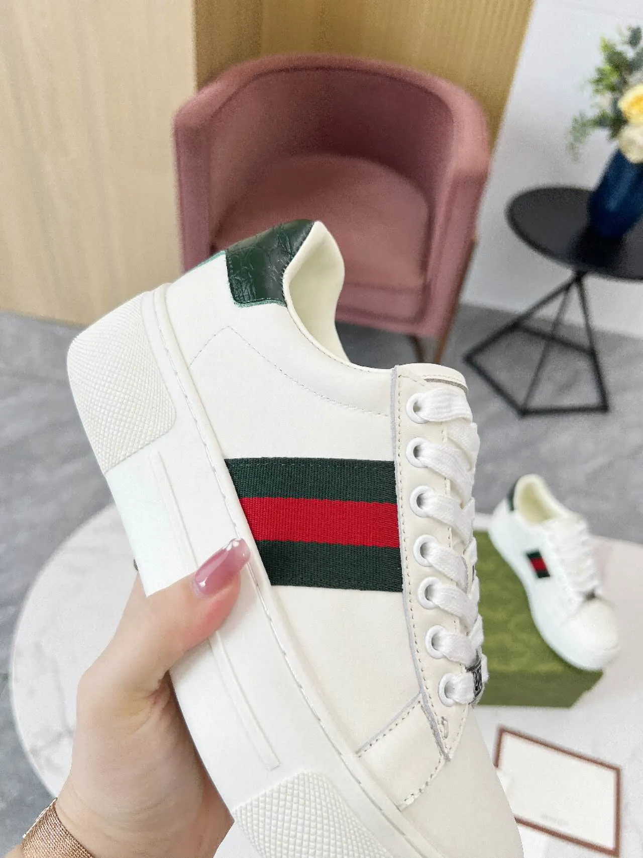 👟👟Ex-factory price 460👟👟 Men's model +10 Gucci/Gucci new thick-soled white shoes. Rubber outsole, fabric: ribbon cowhide, cowhide lining, cowhide feet, 35-45 factory